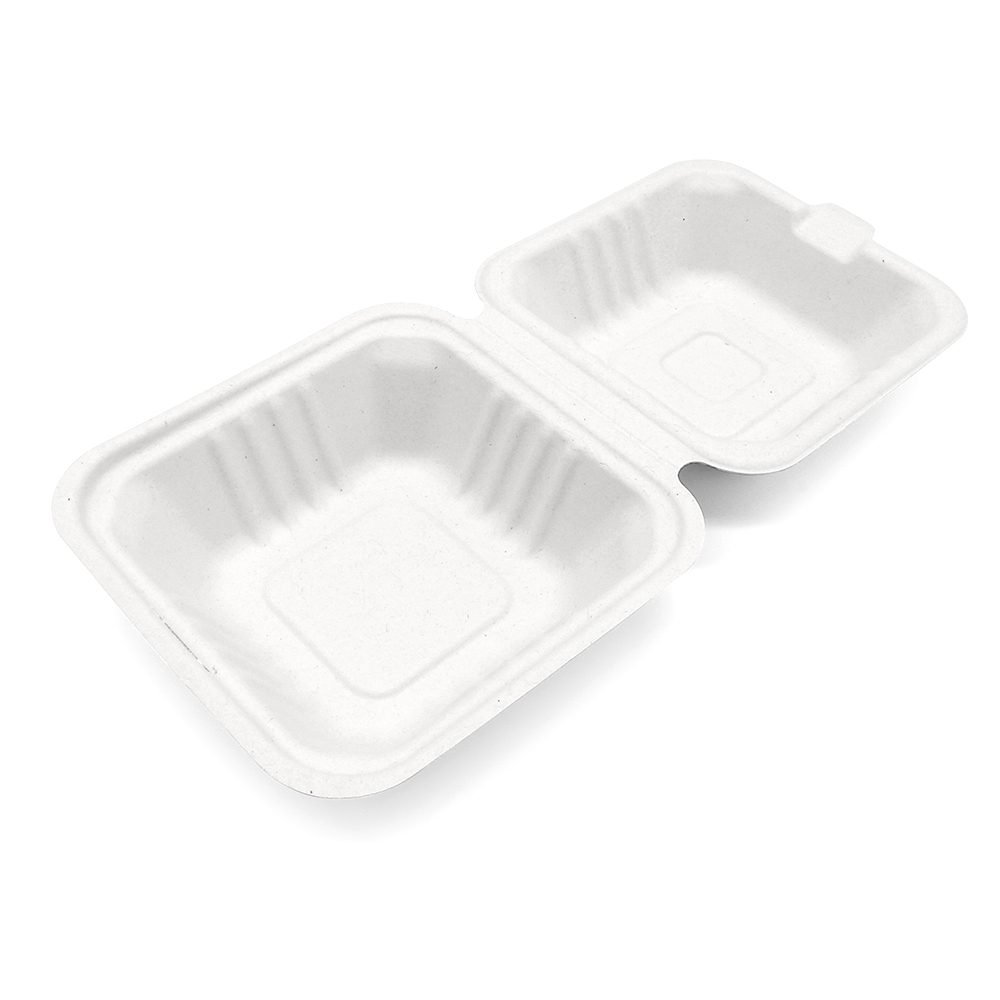 6×6 Bagasse Hinged Lid Container